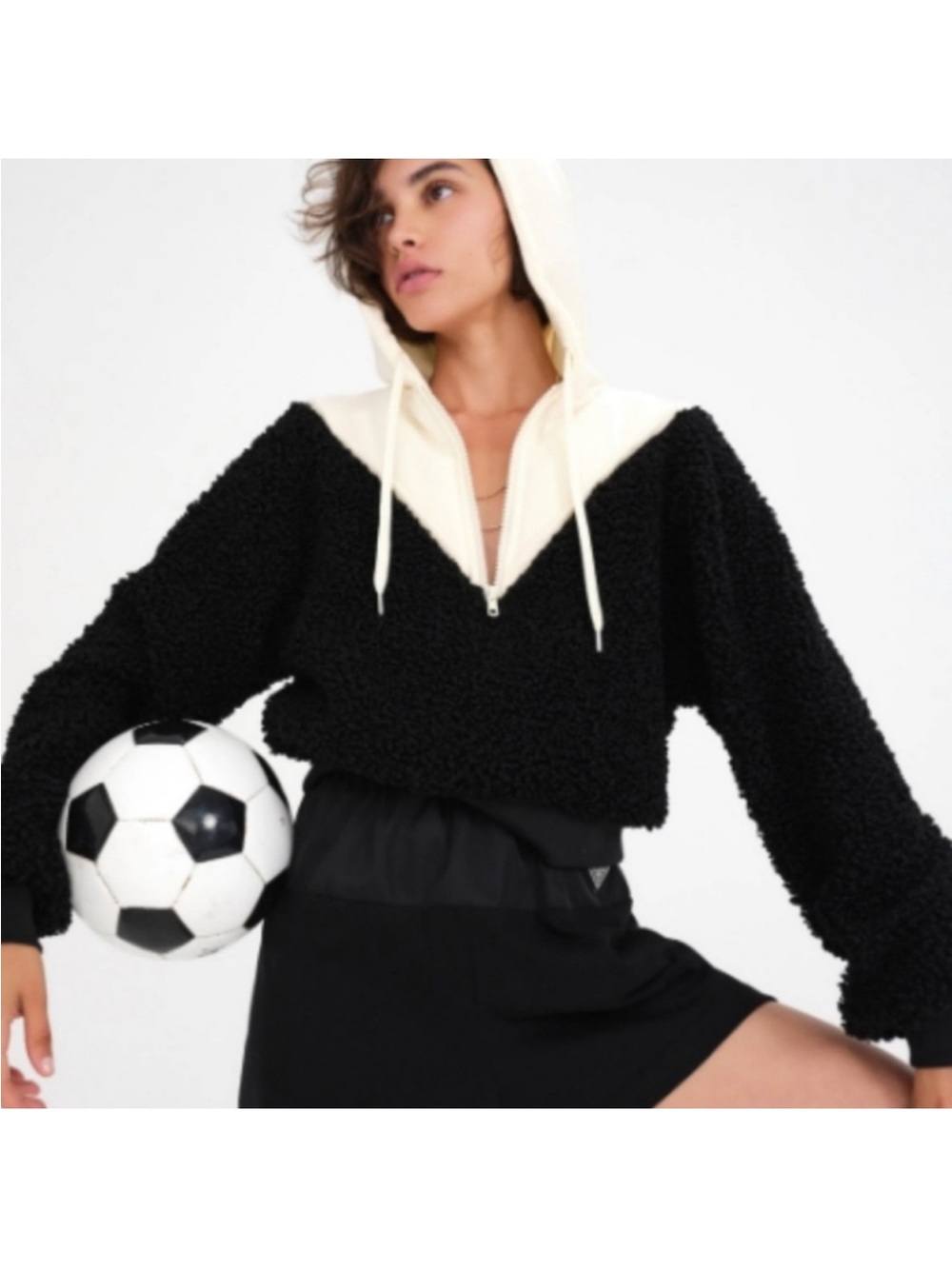 For Love & Lemons White Sherpa Half-Zip Hoodie